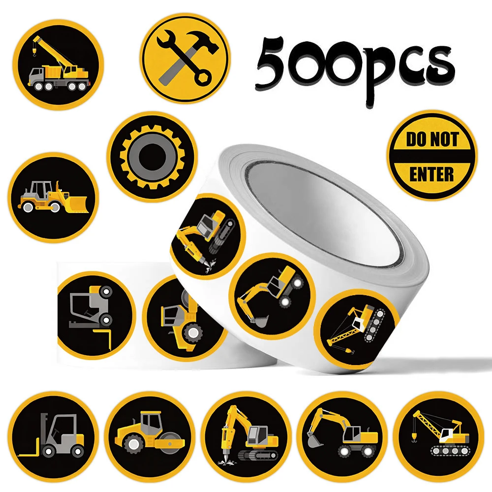500Pcs/Roll Engineering Vehicle Sealing Stickers Labels Truck Car Cartoon Decals Toys DIY Laptop Phone Guitar Scrapbook