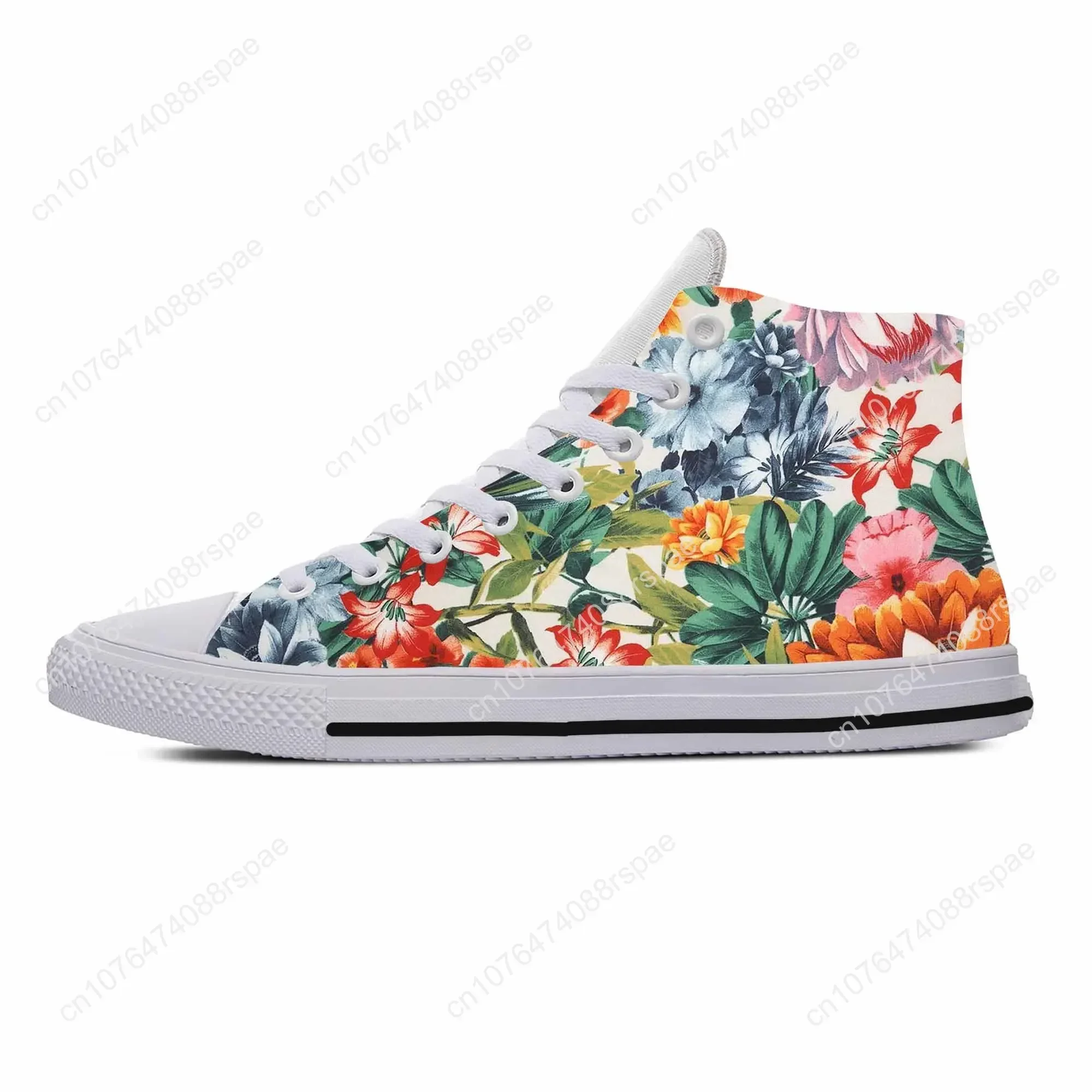 Tropical Floral Flower Leaves Pattern Aesthetic Casual Cloth Shoes High Top Comfortable Breathable 3D Print Men Women Sneakers