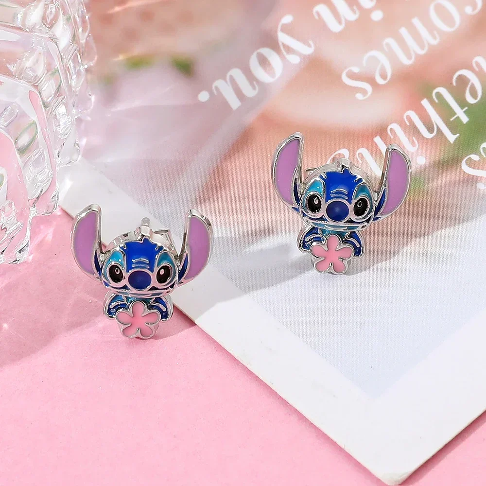 2024 Disney Stitch Stud Earrings Cartoon Figure Kawaii Metal Ear Pendants Flower Earrings Decoration Birthday Accessorie Gifts