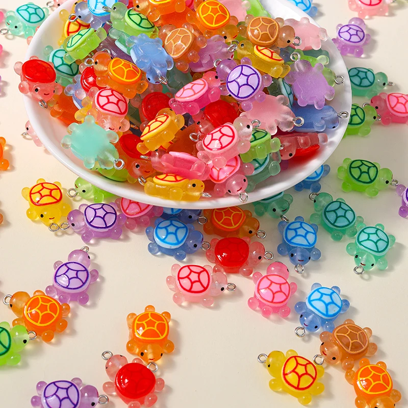 Leslie 10pcs 16x25mm Cartoon Resin Turtle Cute Little Tortoise Charms for Necklace Keychain Pendants DIY Jewelry Accessories