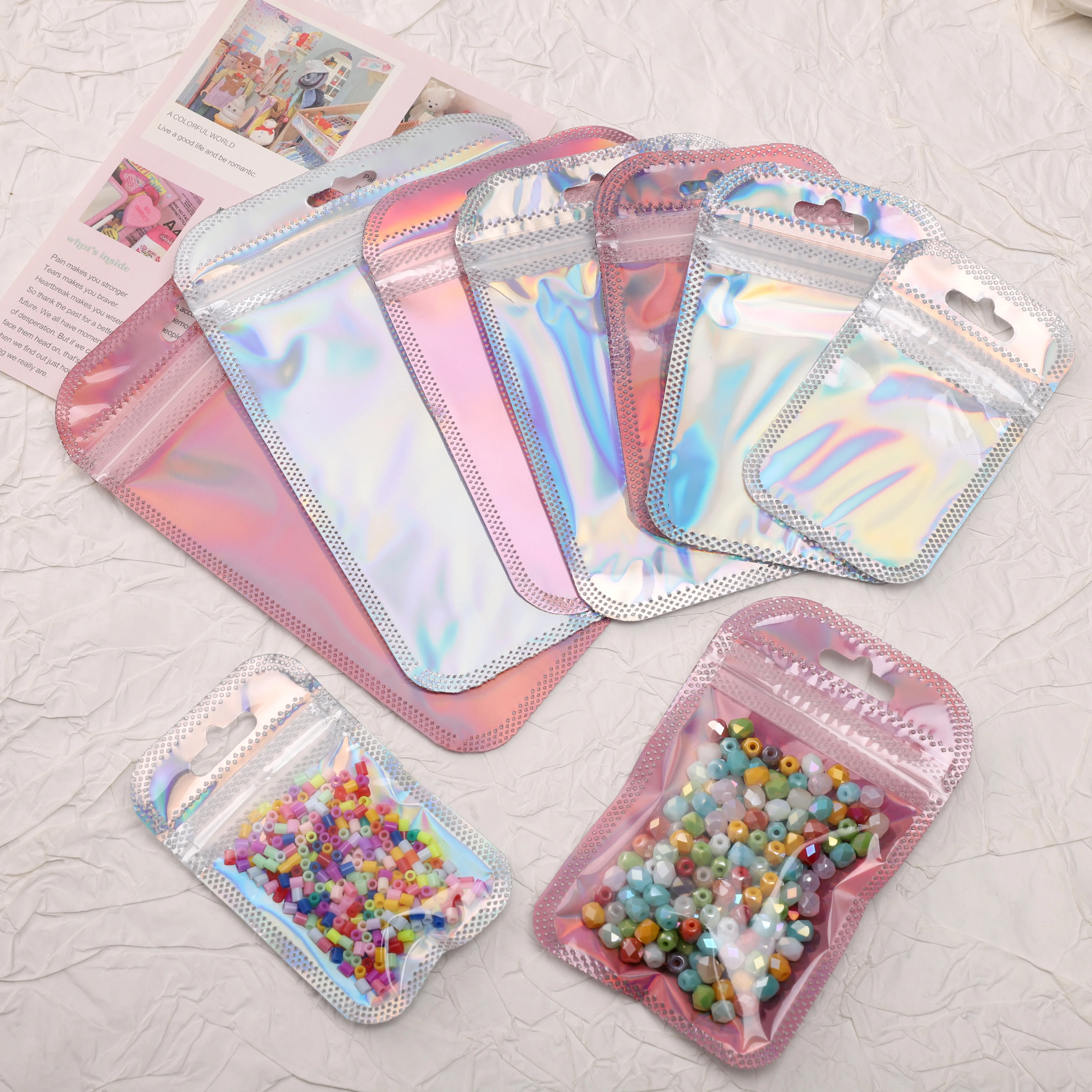 10Pcs/Lot Thicken Zip Lock Bags Colorful Resealable Laser Packaging Bag Plastic Pouch For Beads Jewelry Display Gift Storage Bag