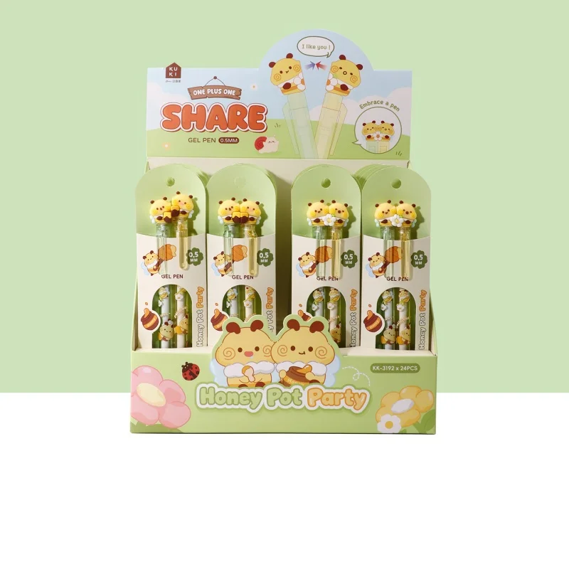 

24set/lot Kawaii Bee Capybara Press Gel Pen Cute 0.5mm Black Ink Signature Pens Promotional Gift Office School Supplies