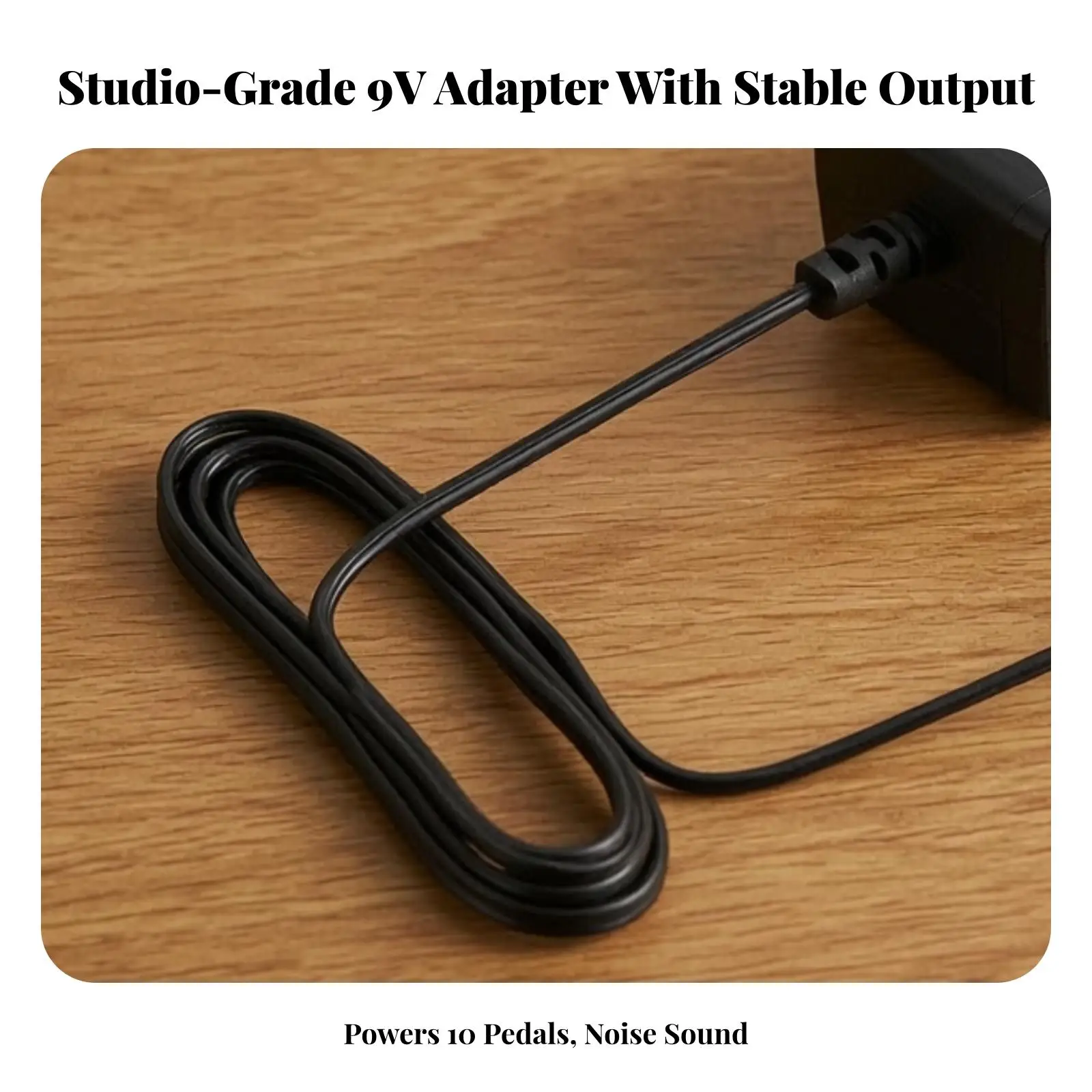 9V Power Adapter with Chain Chain | Tip-Negative Polarity Design, Molded Right-Angle, Guitar effects power Adapter, for