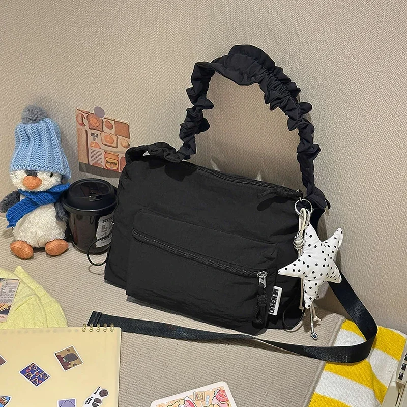 Koreanische Umhängetasche aus Segeltuch mit Polka Dots, leichte, lässige Damen-Umhängetasche für den Sommer, süße, niedliche, vielseitige Pendler-Handtasche – Detail 18