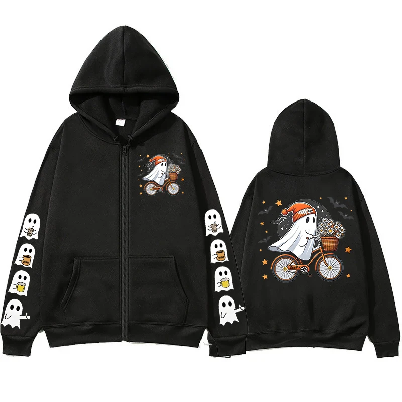 

Pumpkin Skeleton Drinking Coffee Women Zip Hoodies Sweatshirts Skeleton Coffee Lover Halloween Sweatshirt Skull Pumpkin Hoodies