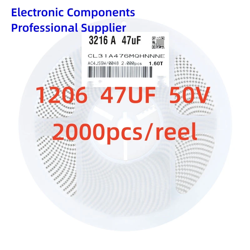 

2000pcs/reel SMD chip capacitor 1206 47UF 10V 16V 25V 50V 6.3V 3216 3.2X1.6mm 10% X5R CL31A476KAHNNNE NEW High quality 1 reel