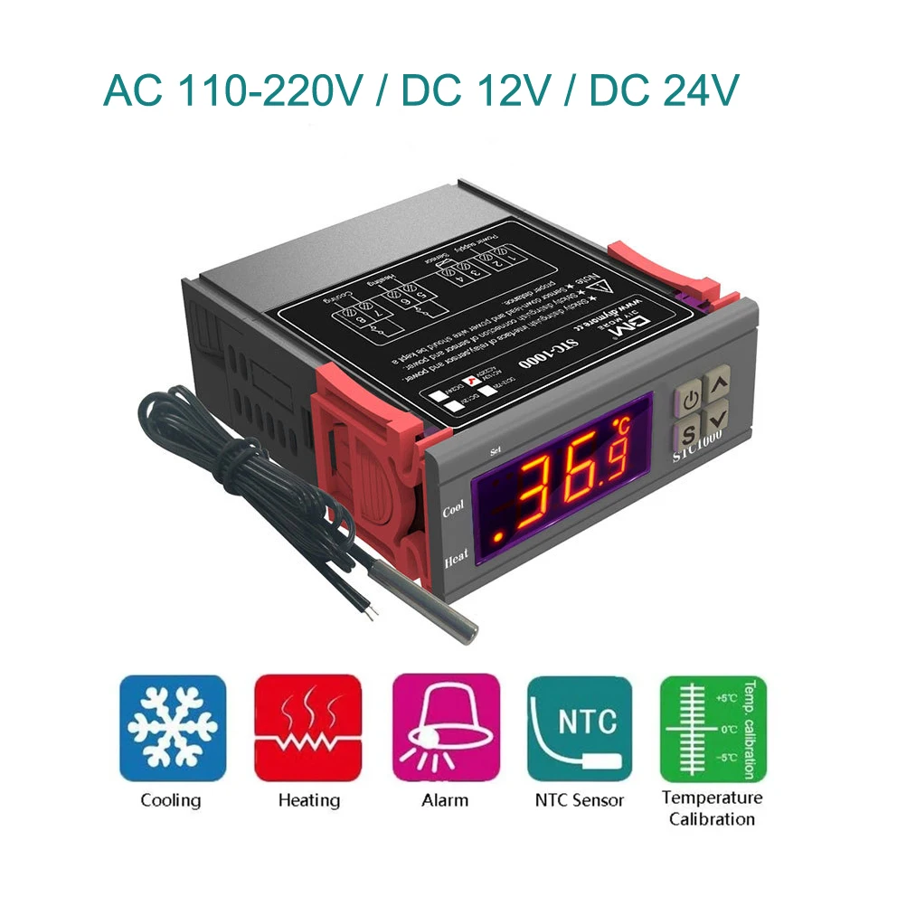 Controlador de temperatura Digital LED STC1000, termostato termorregulador de relé de AC110-220V con Sensor NTC para calentador, congelador y frigorífico
