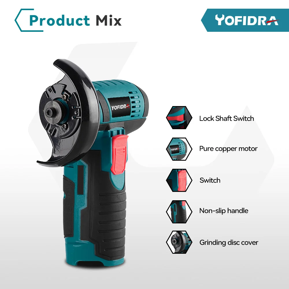 12V 500W Mini Angle Grinder 19500RPM Cordless Rechargeable Handheld Grinding Tool Polishing Grinding Cutting Machine Power Tools