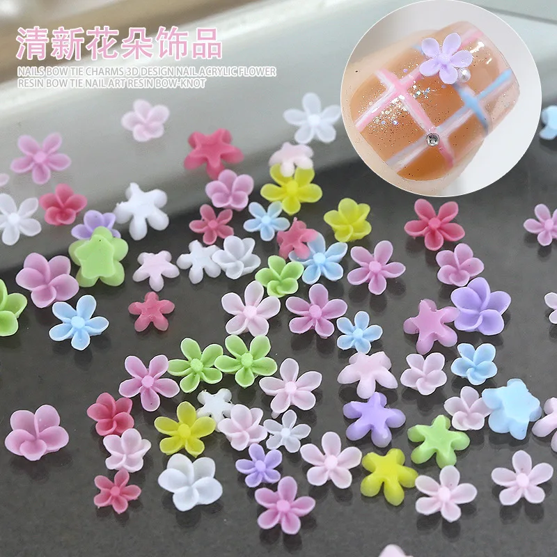 2 Größen Fünf Blütenblätter Blumen Nägel Dekorationen Bunte Ei Blume Harz Nagel Charms DIY Frische Blume Nail art Schmuck Zubehör