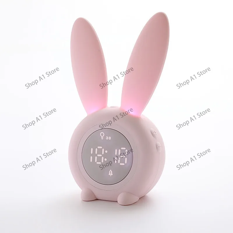 Cartoon Rabbit LED Night Light, Bedside Alarm Clock, Luminous Atmosphere Lamp for Bedroom, Creative Gift