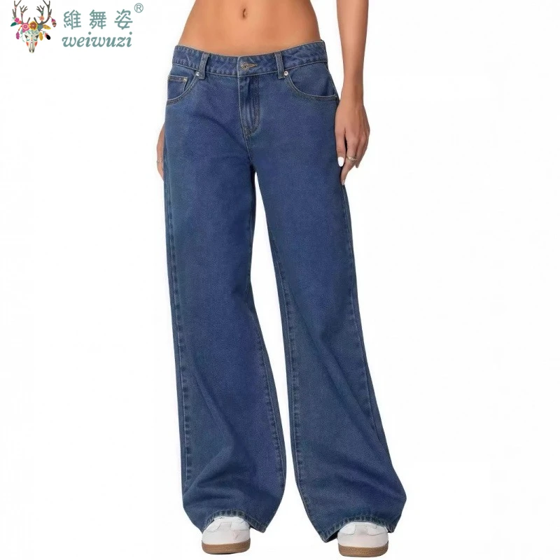 Dames denim broek jeans sexy lage taille wijde pijpen broek met zakken mode casual lange broek 2026 nieuwe Koreaanse streetwear
