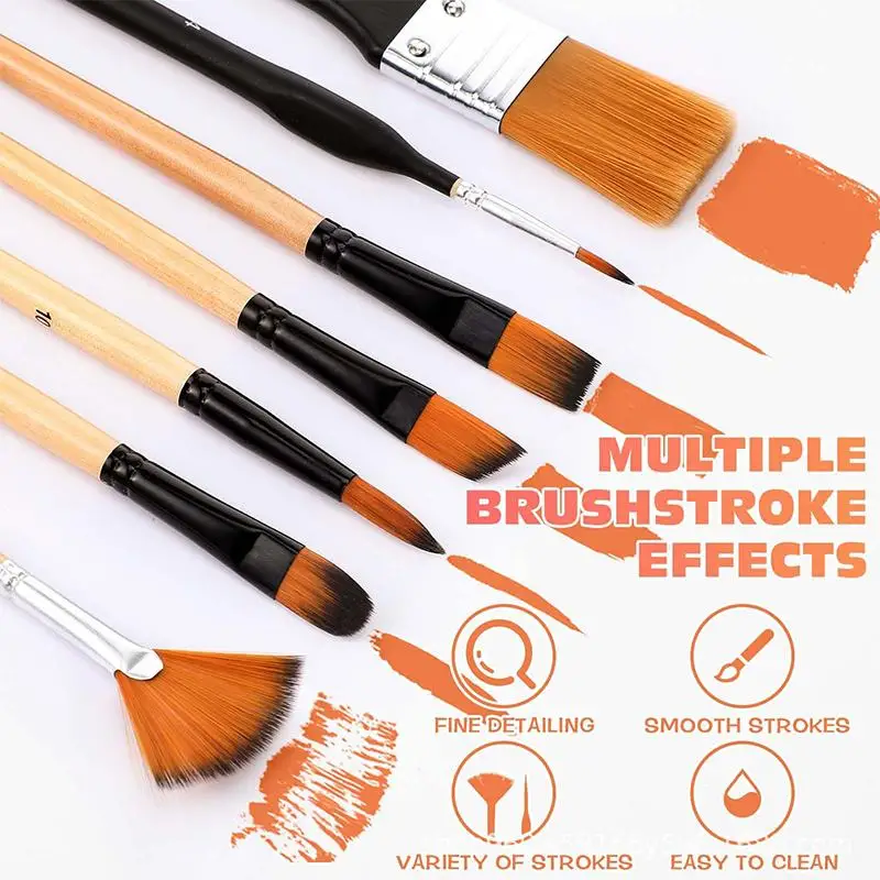 Professional Artist Paint Brush Set Nylon Bristles For Watercolor, Acrylic, Oil Painting, Crafts & Face Body Handcraft Hook Line