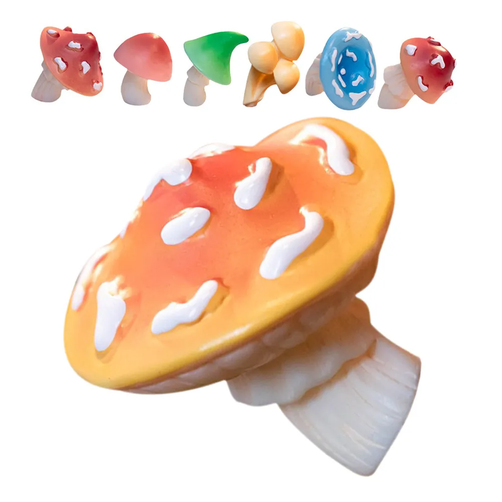 7pcs Tiny Resin Mushroom Miniatures for Fairy Garden, Micro Landscape & Cupcake Toppers