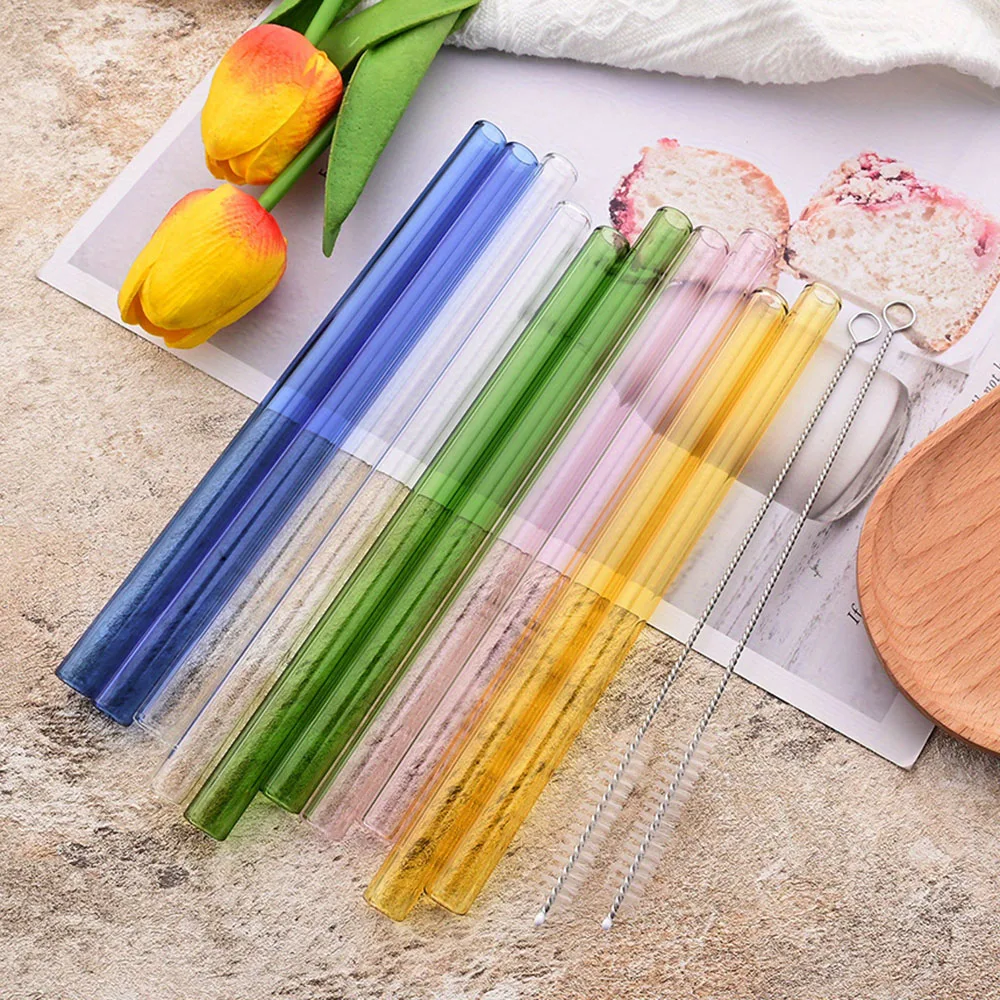 12Pcs Reusable High Borosilicate Glass Straw Wide 12mm Pearl Milkshake Bubble Tea Straw with Brush Bar Accessories