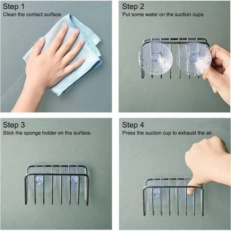Stainless Steel Suction Cup Sponge Holder Damage Free Install Drain Caddy Kitchen Sink Organizer for Renters Small Kitchen Use
