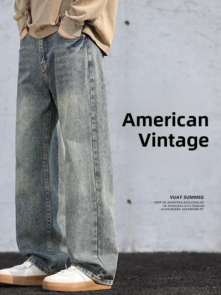 

American Retro Men's Jeans Loose Straight Leg Casual Versatile Wide Leg Long Pants Autumn New Sle Comfortable Cotton Fabric