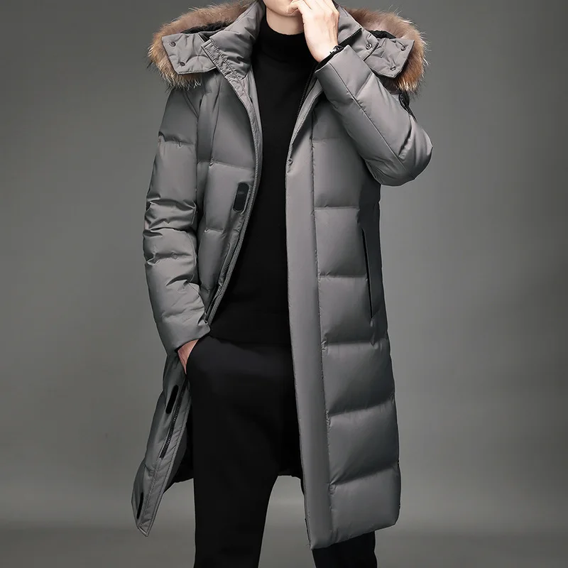 Down Jacket Men Removable Hat Long White Duck Down Hooded Fur Collar Windbreak Winter Thicken Warm Coat With Male Jacket Coat