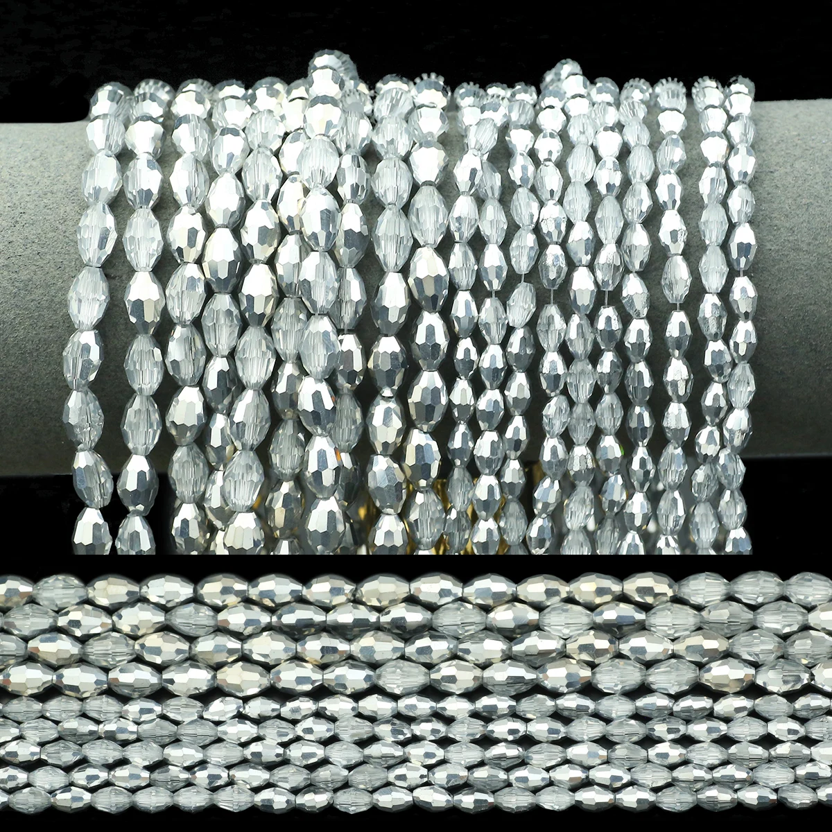 Silvery AB Colored Faceted Rice Grain Shape 6/8MM Austrian Crystal Loose Beads For DIY Jewelry Making Love Bracelet Accessories