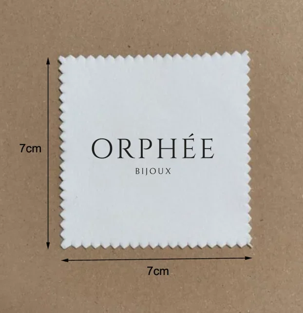 500 Pieces 7x7cm Micro Suede White Silver Jewelry Polishing Cloth Screen Printed With Black Color Logo OPP Individually Wrapped