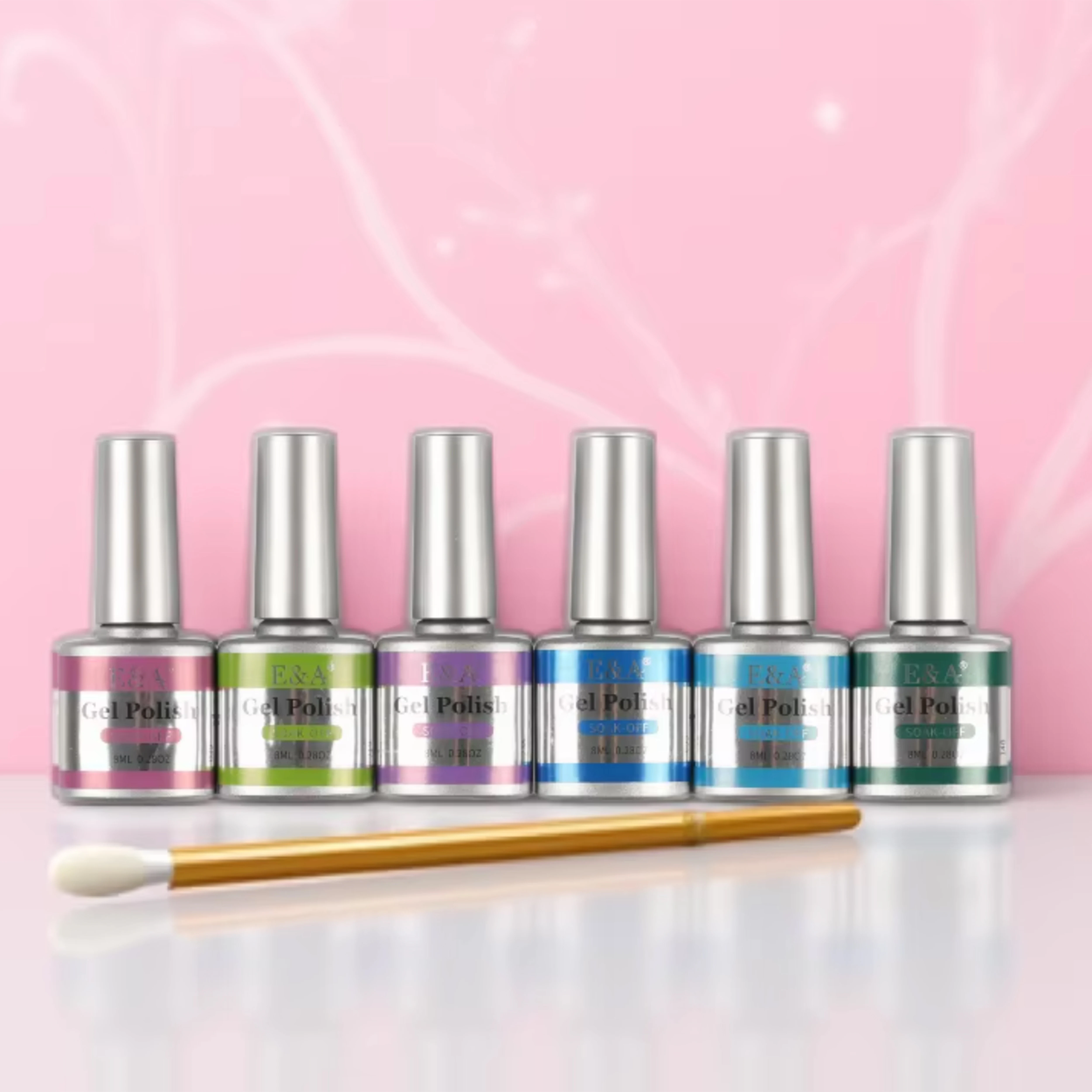 

6 Colors No-Wipe Gel Polish Kit Quick Dry 30 Days Gloss Base and No-Wipe Top Coat Soak-Off for DIY Home Salon (Hema-Free)