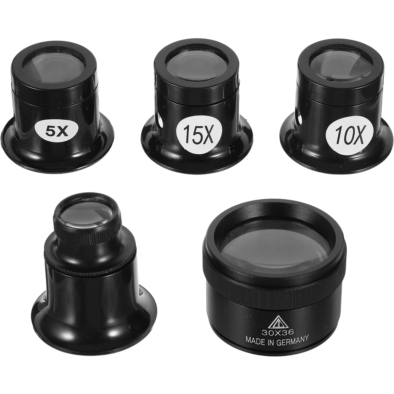 5Pcs Jewelry Magnifying Glass Set 5x10x15x20x30x Handheld Monocular Loupe for Jewelry Inspection Gemstone Watch Repair Tool