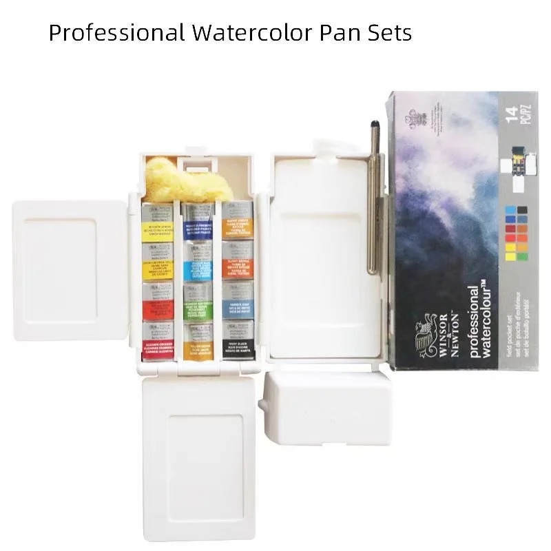 Профессиональный набор акварельных красок Winsor & Newton, компактный набор, 12, половина сковороды и аксессуары