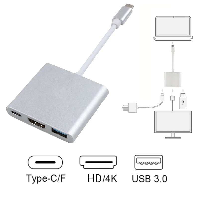 3 in 1 TYPE C HUB USB C to HDMI Splitter HUB Type-c to HDMI-compatible USB3.0 Docking Station For MacBook AirPro Samsung