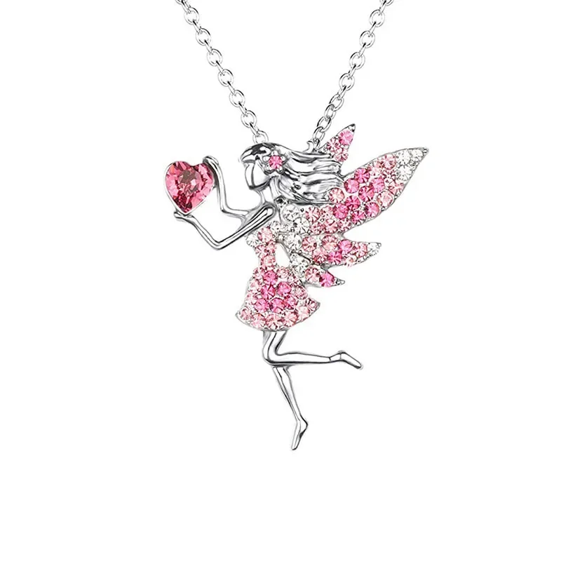 Beautiful Fairy Necklace for Teen Girls , Birthstone Pendant Gift for Girls White Gold Plated Austrian Crystal Jewelry Gifts