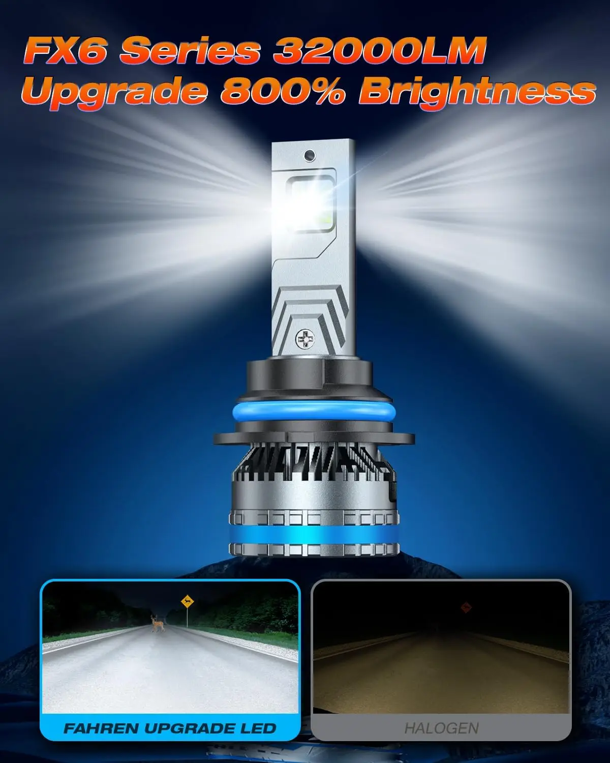 9004/HB1 Light Bulbs, Upgraded 120W 32000LM Bright Fog Lighting Bulb, 6500K Cool White IP68 Lights Waterproof,Quick Installation