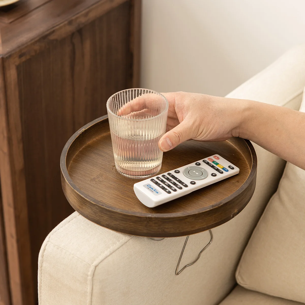 Sofa Tables TV Table Side Tables For Eating And Drinking Sofa Armrest Clip-On Table Tray Wooden Foldable Couch Arm Tray