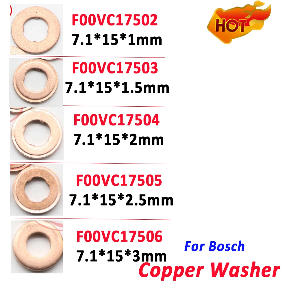 F00RJ01086 10PCS F00VC17502 F00VC17503 F00VC17504 F00VC17505 F00VC17506 Copper Washers Shims for BOSCH Diesel Injector Gasket