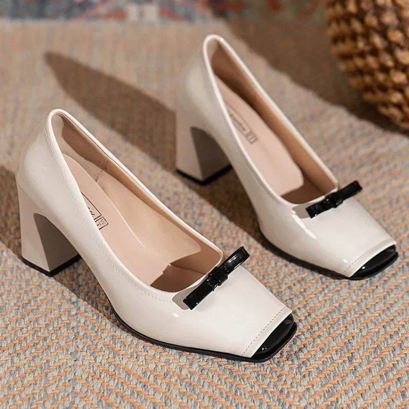 Spring Fashion New Style Shallow Mouth Square Toe Pumps Comfortable Elegant High Heels Square Toe Color Matching Women's Shoes