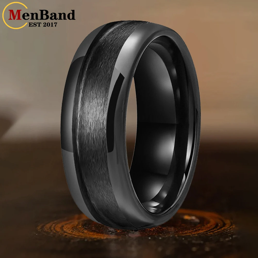 

MenBand 8mm Plating Tungsten Blank Core Ring for Customized Inlay with 4mm Groove Domed Polished Comfort Fit