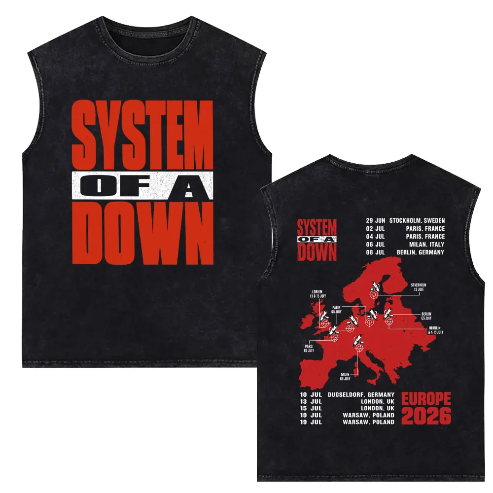 Rock Band System of A Down Cartoon Washed Vintage Tank Tops T-shirt Men 90s Alternative Metal Oversized Sleeveless Vest T Shirts