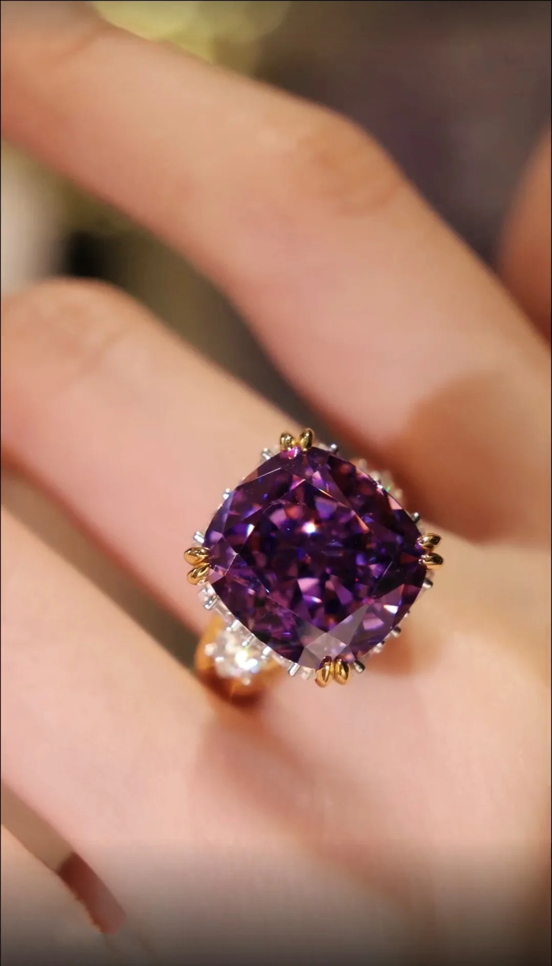 BELLUX 925 Silver Synthetic Zircon Purple Square Eight Claws 10 Carat Diamond Violet Luxury Fine Jewelry Ring