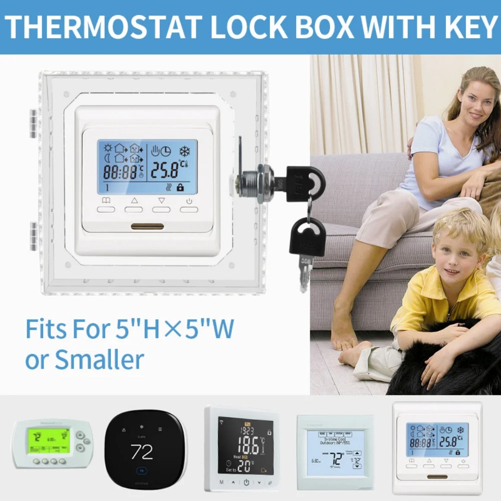 Small Universal Thermostat Lock Box with Key Transparent Dust-proof Cover for Wall-mounted Thermostat Lock Box Thermostat Guard