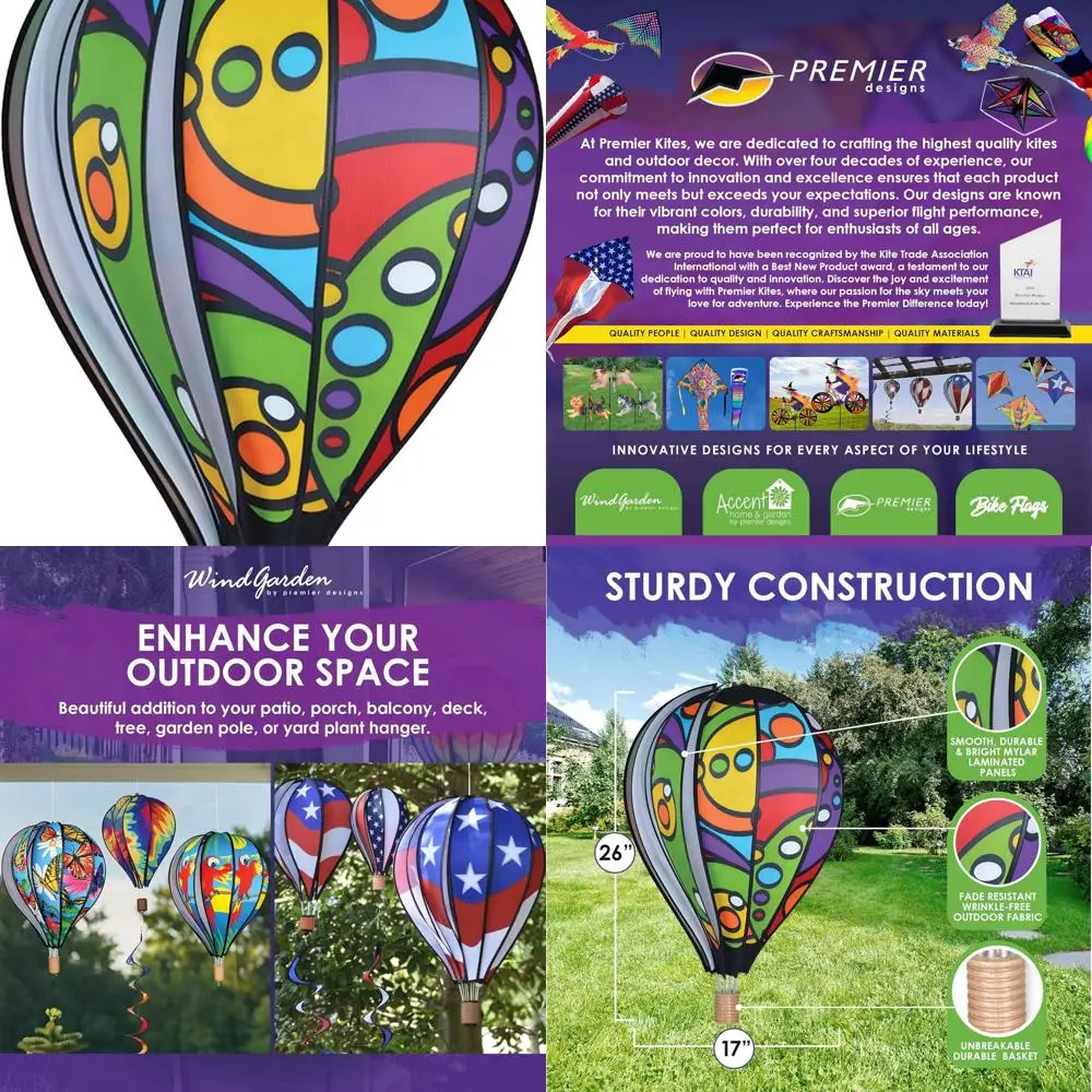 

26 Rainbow Hot Air Balloon Spinner - Durable, Weather-Resistant Outdoor Decor for Patios, Yards, and Gardens