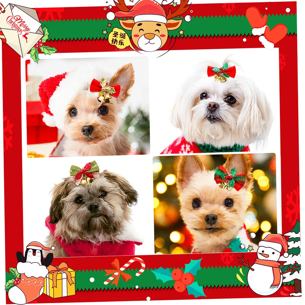 10PCS Christmas Dog Bows Handmade Grooming Accessories For Small Dogs Pet Puppy Bows Winter Cute Rubber Bands Dog Bowknots