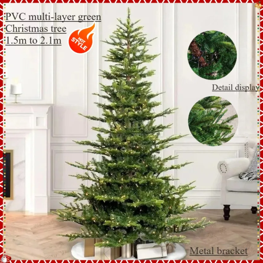 

PVC Artificial Christmas Tree Long Layer Big Leaf Christmas Tree with Lights 120/150/210cm Family Christmas Decoration Supplies