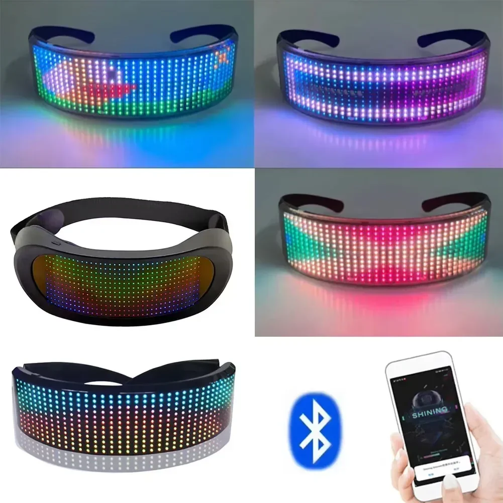 Kacamata LED Warna-warni Dinamis untuk Bar Halloween, Futuristik V1 V2 Bluetooth, Dapat Diprogram Sendiri, Menyala, Perlengkapan Elektronik Bercahaya