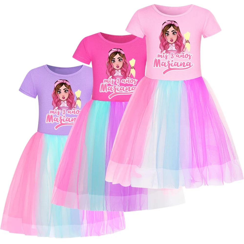 Vestido 3D Mis Pastelitos para niños, camiseta de dibujos animados, Vestidos de lentejuelas de malla, Vestidos de princesa para niñas pequeñas, ropa de fiesta de boda para niños