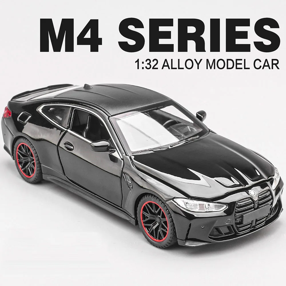 1:32 M4 Diecast Alloy Car Toys GTR Model with Sound Light Pull Back Miniature Models Doors Opened Exquisite Vehices Gift for Boy