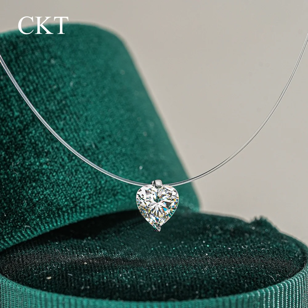 

CKT Oval 1ct Moissanite Creative Transparent Line Platinum Pt950 Pendant Female Invisible Necklace Water Drop Fine Jewelry
