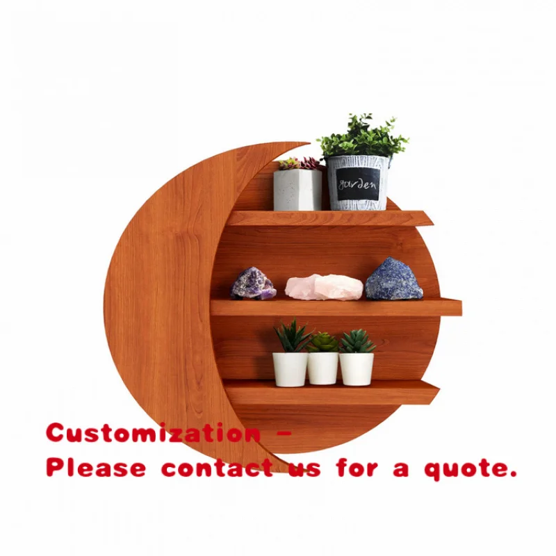 custom.Premium Pine Wood Hanging Shelf Display Full Circular Wooden Moon Shelf