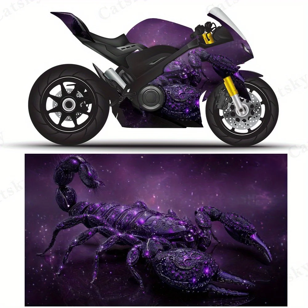 

Загадочные фиолетовые наклейки на мотоциклетную пленку «Скорпион», прочные клейкие наклейки из ПВХ для индивидуальной настройки мотоцикла, устойчивые к атмосферным воздействиям