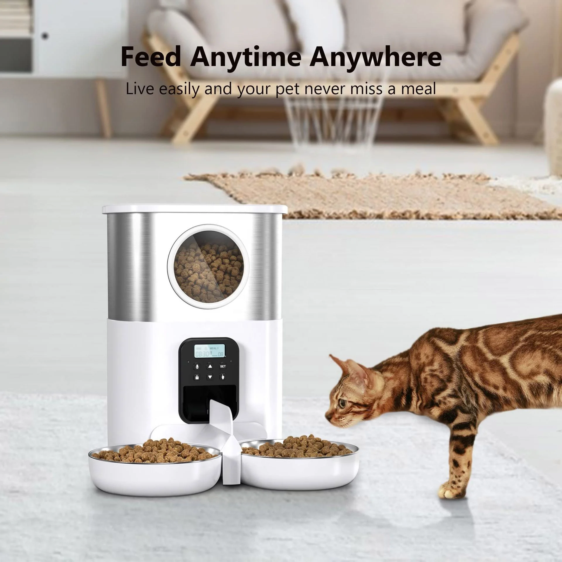 YHpet New Design 5L Stainless Steel 2 Bowl Smart Automatic Pet Feeder For 2 Cats And Dogs