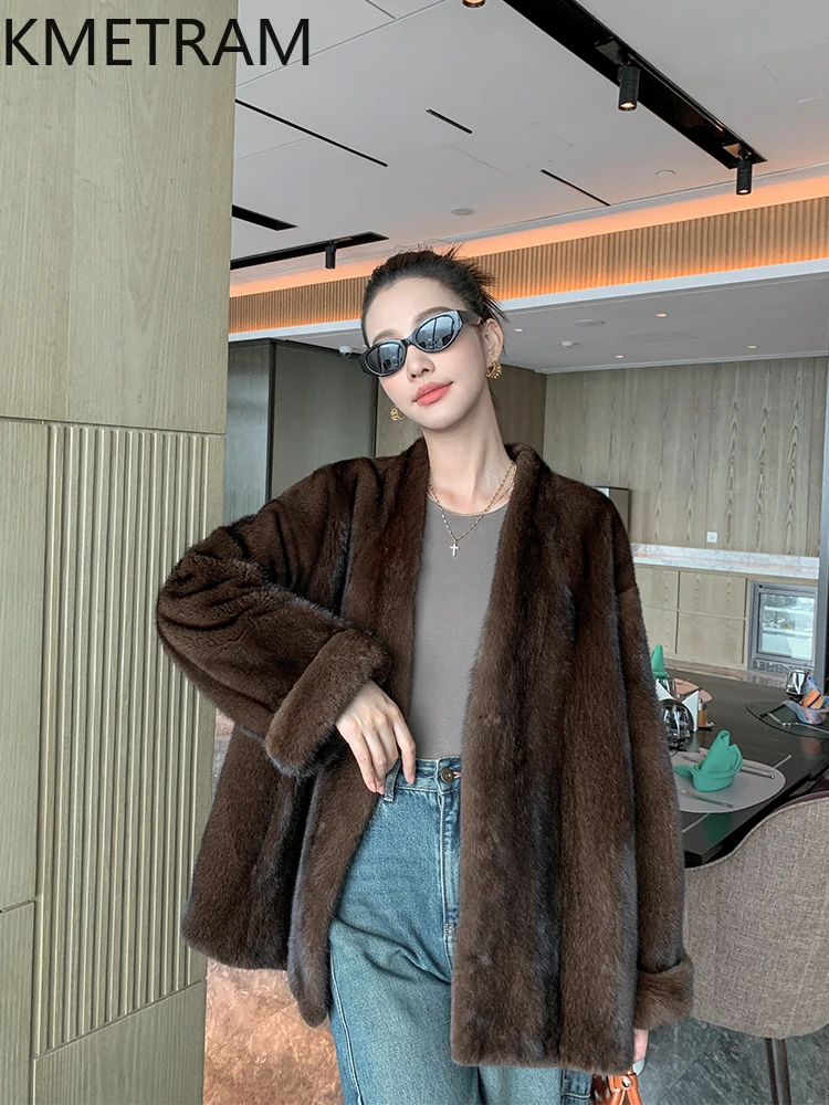 KMETRAM 100% Natural Velvet Whole Mink Fur Coat Woman Mid Length Fur Jacket Warm Women' s Clothes Winter 2025 fourrures femmes