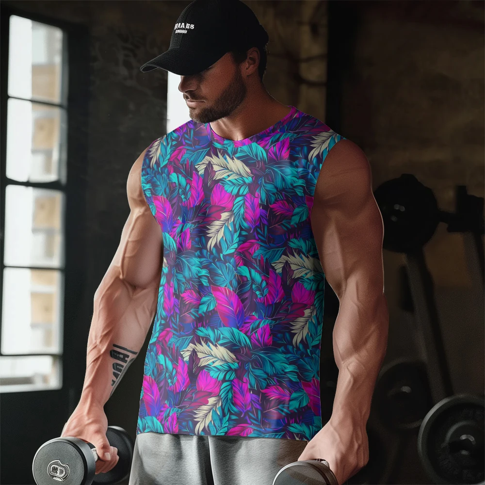 Plumage With Blue And Purple Undertones Print Gym Casual Tank Top Sleeveless Thin Train Vest Youth Men's Sports Fitness Vest