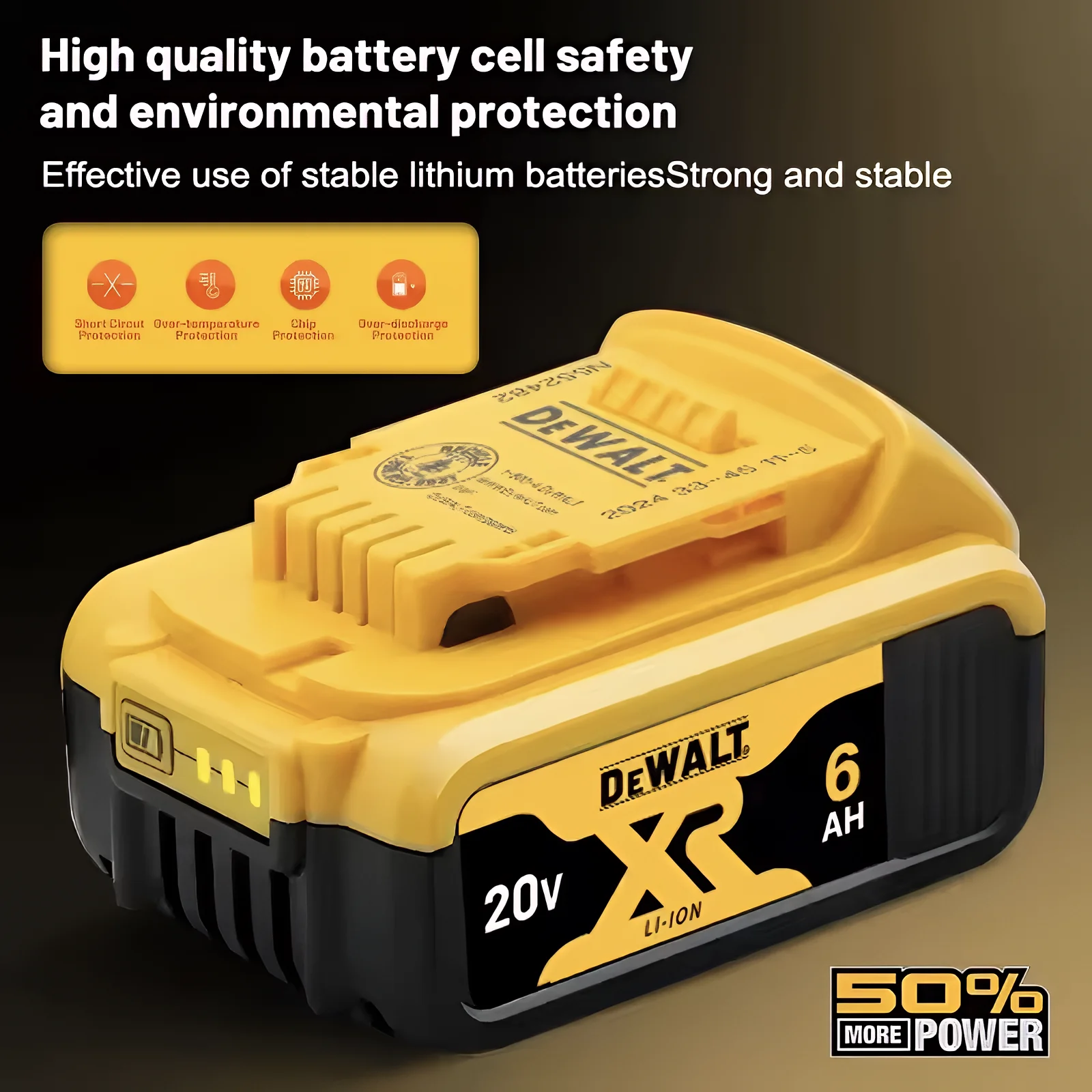 

Original Dewalt 20V Max 6Ah Battery DCB206 XR Lithium Ion Rechargeable Pack Replacement for Cordless Power Tool