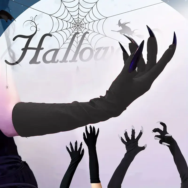 

Перчатки на Хэллоуин, зеленые когти-призраки - страшные длинные черные перчатки для костюма с ногтями для косплея, вечерние нарядные аксессуары, забавные аксессуары ужасов